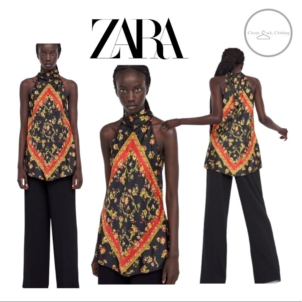 𝅺zara Scarf floral printed top